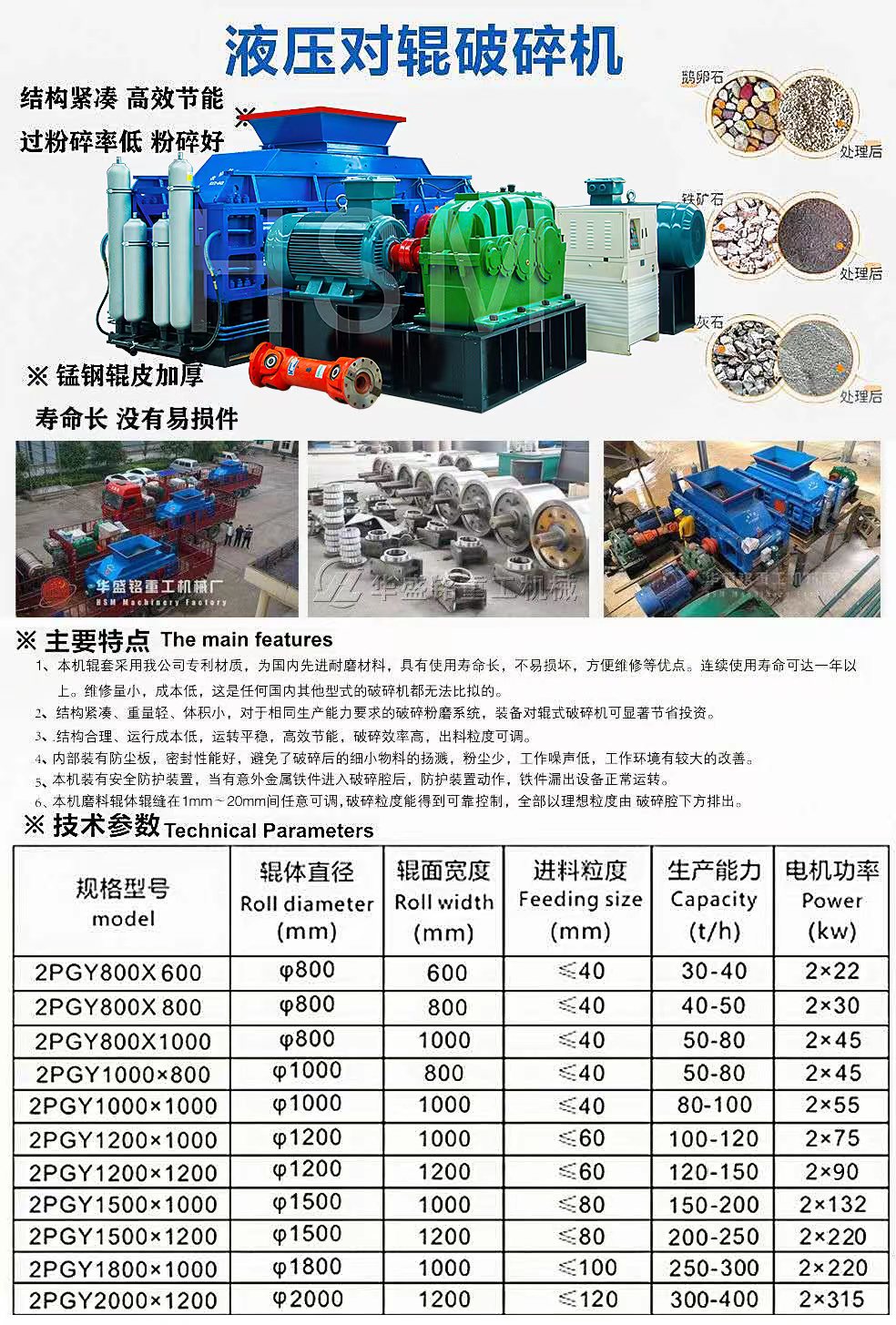 對輥破碎機型號技術參數